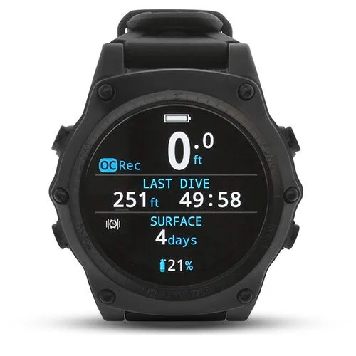 Shearwater Teric watch-style dive computer showing its surface screen