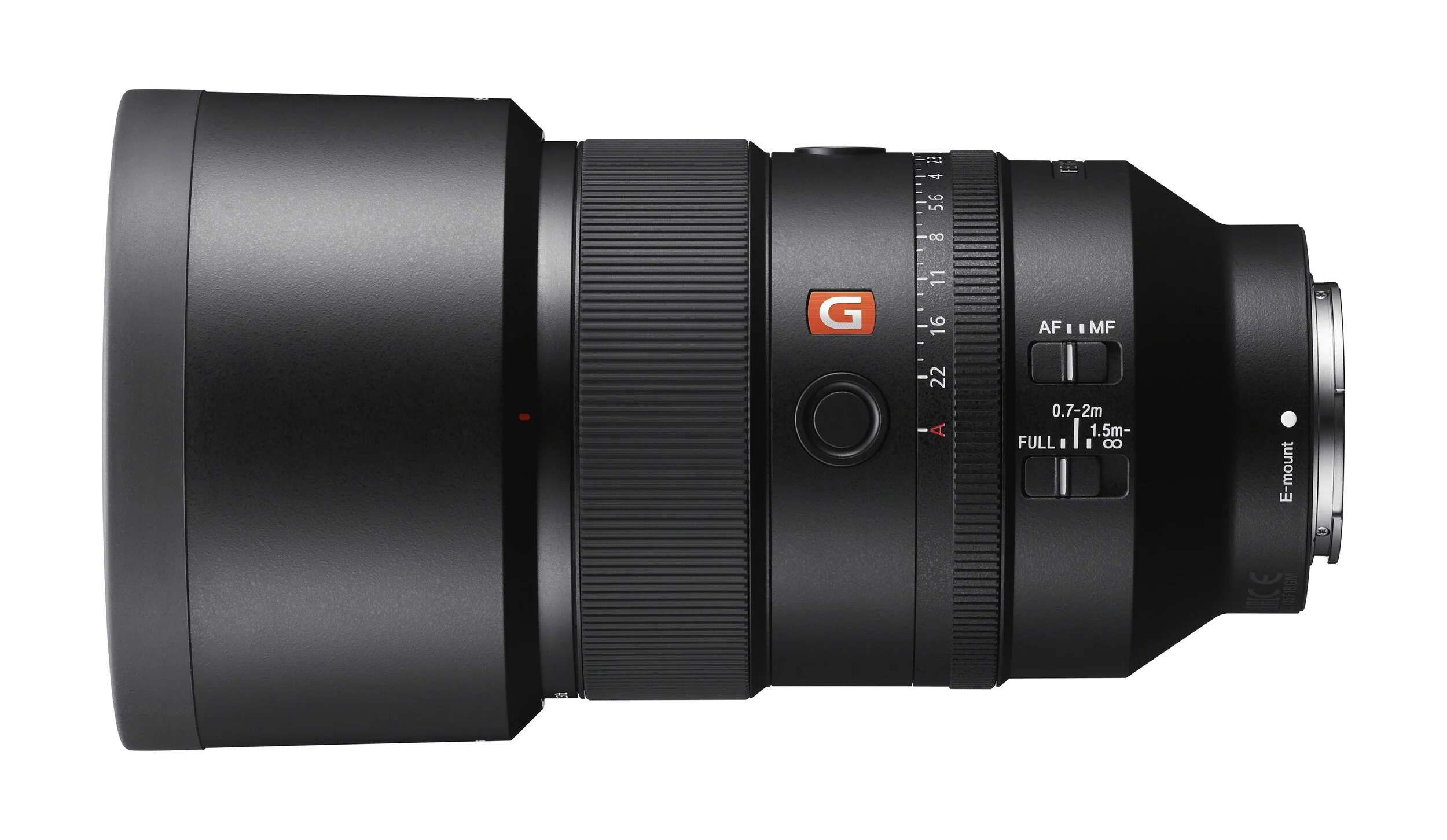 Sony 135 mm GM lens with its hood attached