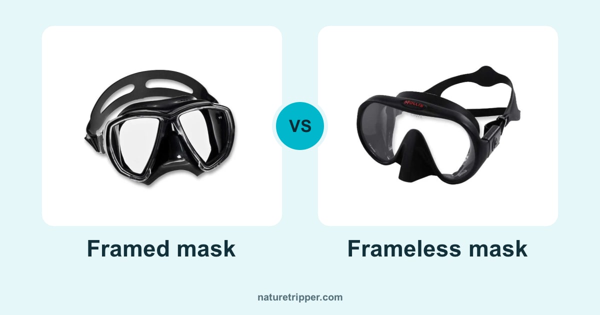 Framed vs frameless dive mask: the Cressi Big Eyes Evolution with a frame and the frameless Hollis M1