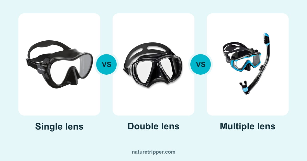 Single, double and multiple lens masks: Cressi F1, Cressi Big Eyes Evolution and Cressi Pano 3 with side windows