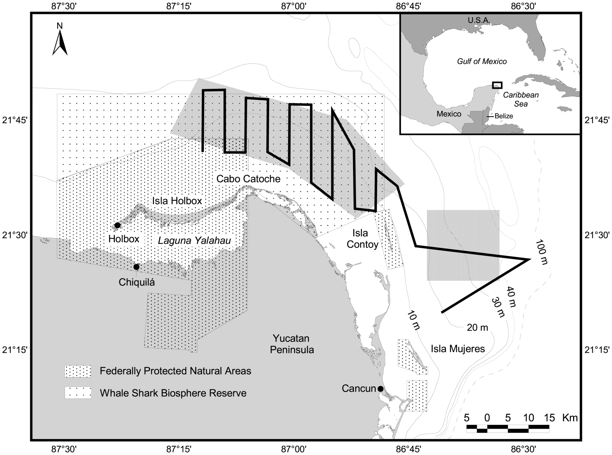 aerial survey flight path off Quintana Roo, Mexico
